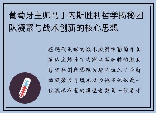 葡萄牙主帅马丁内斯胜利哲学揭秘团队凝聚与战术创新的核心思想