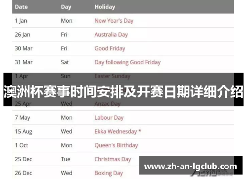 澳洲杯赛事时间安排及开赛日期详细介绍