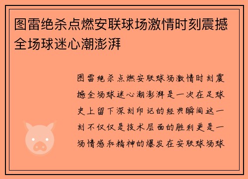 图雷绝杀点燃安联球场激情时刻震撼全场球迷心潮澎湃