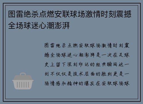图雷绝杀点燃安联球场激情时刻震撼全场球迷心潮澎湃